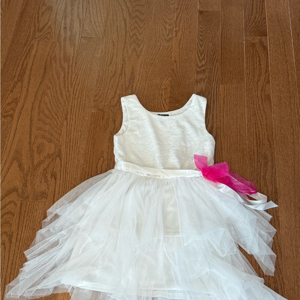 White Tulle Dress with Pink Bow